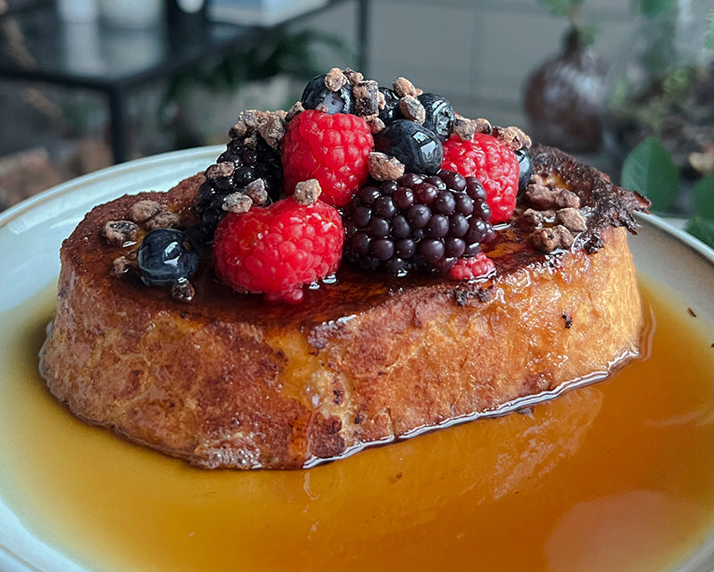 French Toast with Wild Berries and Cacao Nibs Praline: A Match Made in Heaven
